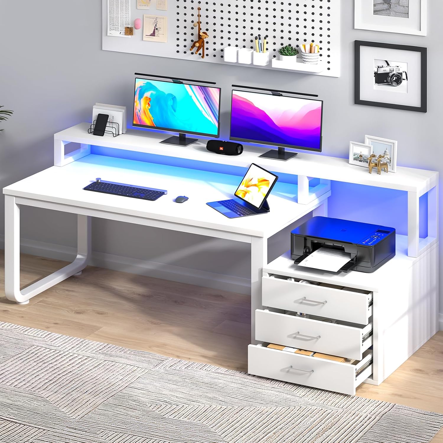 Commercial Printer - مكتب أبيض بطول 67 بوصة مع